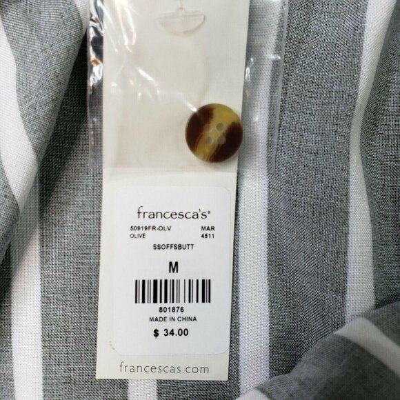 Striped Olive & White Off-Shoulder cropped Blouse With Button Front Size M - Picture 5 of 9